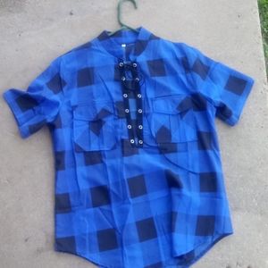 Plaid blue, green, and red